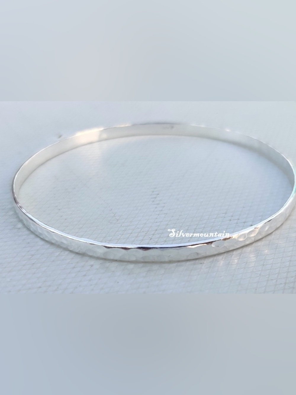 Handmade Hammered Sterling Silver Bangle bracelet 9.5" diameter - Picture 2 of 5